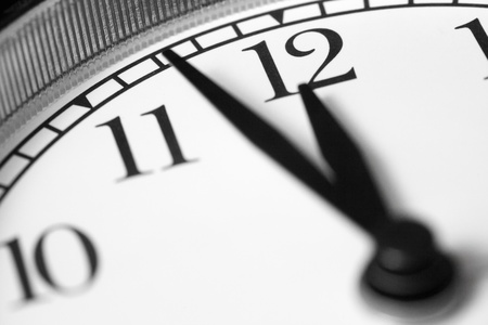 five minutes to midnight, black and white photo of an alarm macroの写真素材