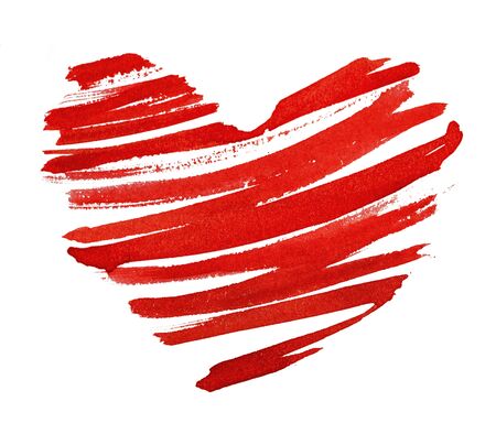 red heart painted in watercolor on white backgroundの写真素材
