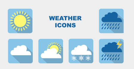 Vector illustration of blue flat Weather Iconsのイラスト素材