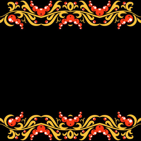 Vector illustration of russian decorative frame with rowan berries and leavesのイラスト素材