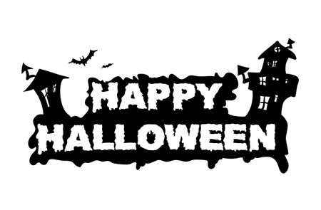 Happy halloween text with black house. Vector illustration.のイラスト素材