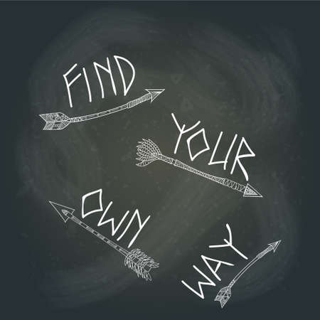 Find Your Own Way on the blackboard.White chalk text.のイラスト素材