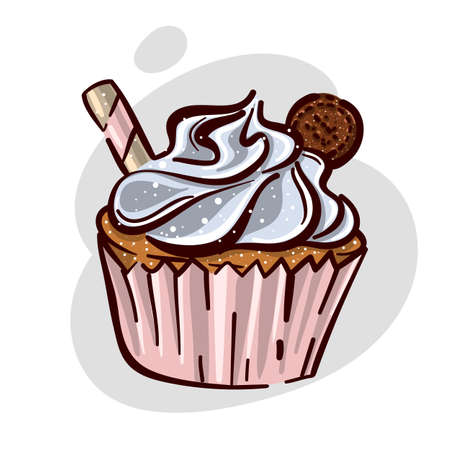Cupcake With Cookie. Cute hand drawn illustration Vector for bakery.のイラスト素材