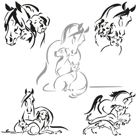 Horse, dog and catのイラスト素材