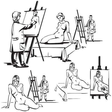 Artists drawing nudeのイラスト素材