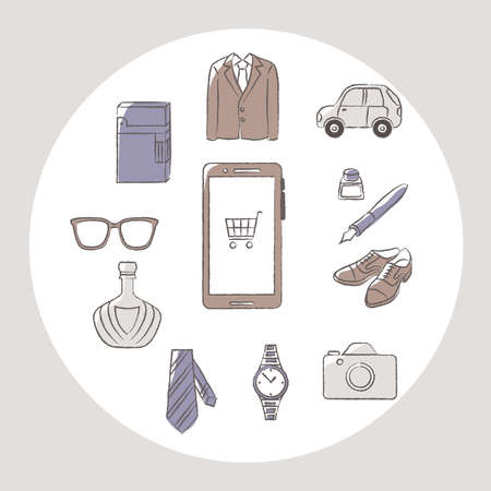 Men's lifestyle online shopping setのイラスト素材