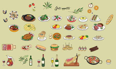 Various foods color illustration setのイラスト素材