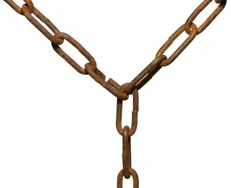 Close-up of old chain isolated on whiteの写真素材