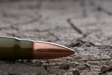 Studio shoot of cartridge on background of dry landの写真素材