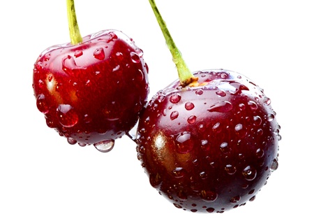 Macro of cherries isolated over white backgroundの写真素材