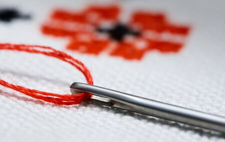 embroidery concept, traditional Ukrainian criss-cross artの写真素材