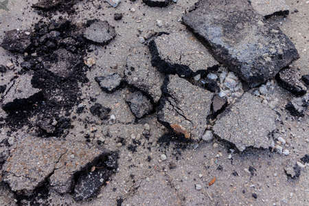 Pieces of old used gray asphalt. High quality photoの写真素材