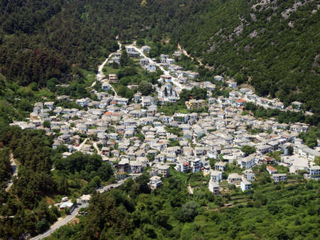 Aerial view of mountainous Greek village.の写真素材