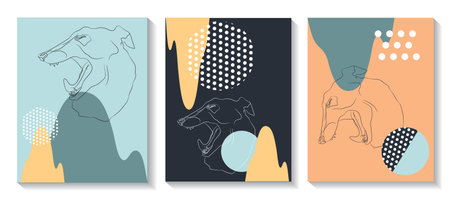 Template covers are set with graphic geometric elements with animal lines. It is used for posters,...