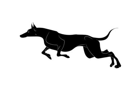dog runs silhouette, vector, white backgroundのイラスト素材