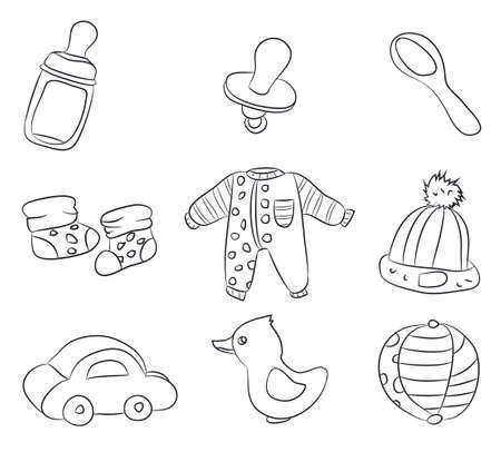 drawings of children's things, lines, vector, white backgroundのイラスト素材