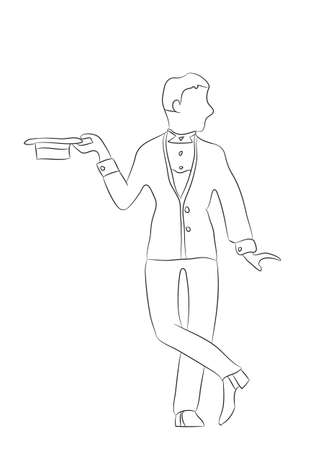 
vector illustration of a man with hat drawing lines, vector, white backgroundのイラスト素材