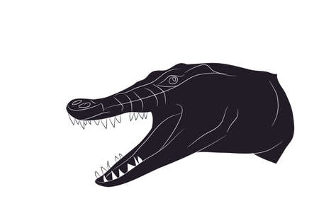 vector illustration of a crocodile portrait, drawing silhouette, vector, white backgroundのイラスト素材