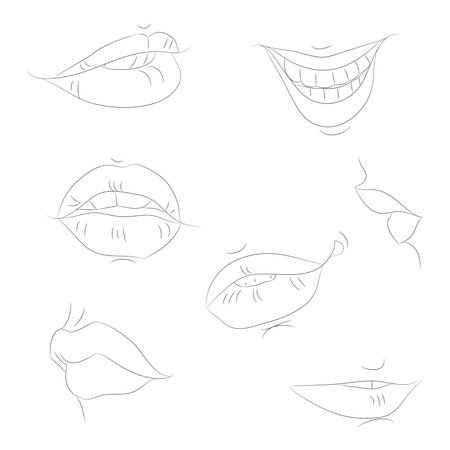 vector illustration of the outline of the lips line drawing, vector, white backgroundのイラスト素材