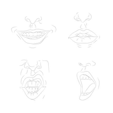 vector illustration of the outline of the lips line drawing, vector, white backgroundのイラスト素材