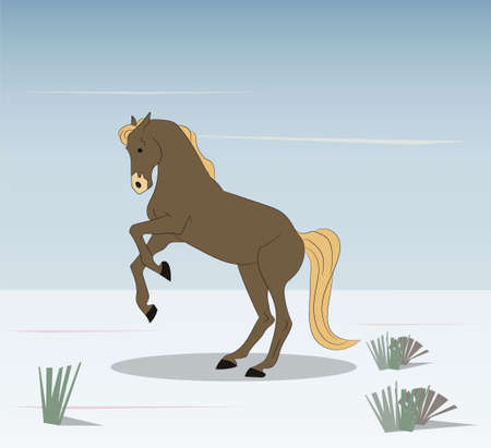 vector illustration of a horse on nature, drawing in color, vectorのイラスト素材
