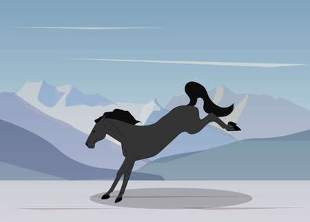 vector illustration of a horse on nature, drawing in color, vectorのイラスト素材