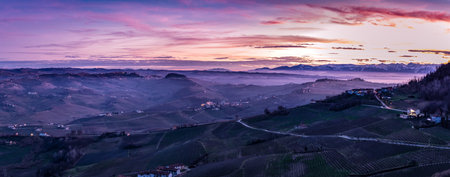 sunset landscape from La Morra, Cuneo, Italyの写真素材