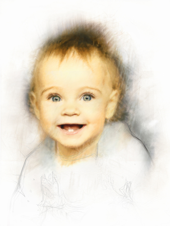 child painted portrait on whiteの写真素材