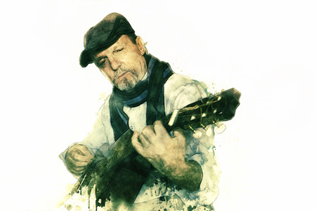 guitarist illustration on white backgroundの写真素材