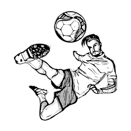 Soccer Player kicking the ball on white Backgroundのイラスト素材