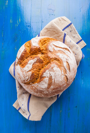 Rustic Sourdough Bread on a Linen Cloth. studio shot