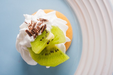small biscuit with kiwi and whipped cream. studio shotの写真素材