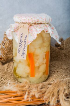 Pickled cauliflower in a jar. studio shotの写真素材