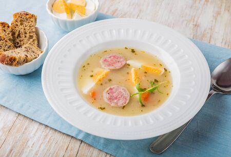 Borscht with eggs and white sausage.(Polish easter soup)の写真素材