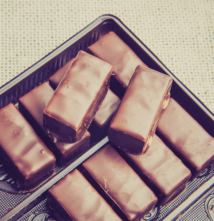 Vintage photo of delicious chocolate pralines in the box