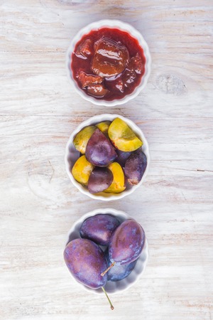 Preparation of plums on a plum jam. Hungarian plum in Polish cuisine.の写真素材