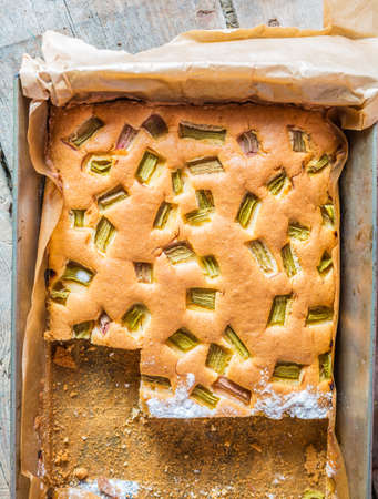 Homemade delicious and healthy rhubarb cake. studio shotの写真素材