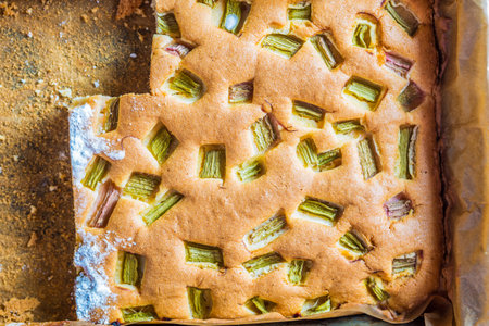 Homemade delicious and healthy rhubarb cake. studio shot