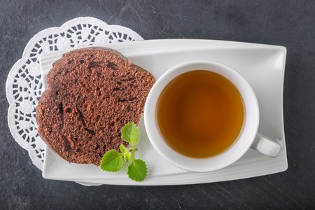 Polish cake for Christmas and cup of teaの写真素材