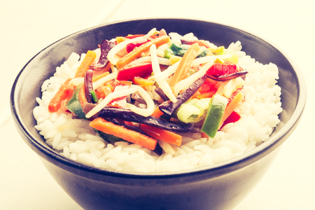 Vintage photo of Chinese vegetable mix with riceの写真素材