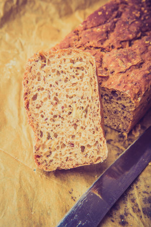 Vintage photo of homemade traditional Polish wholemeal sourdough bread