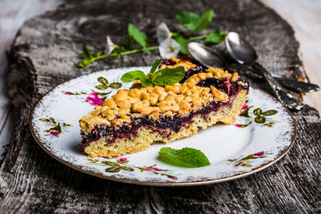 Piece of blueberry cake on serving plateの写真素材