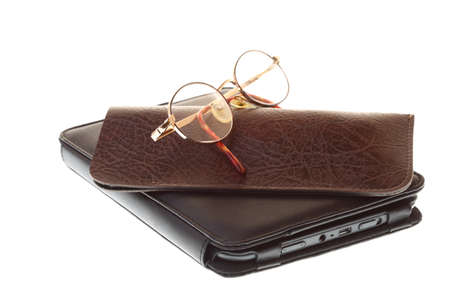 glasses eBook reader white isolated background nobodyの写真素材