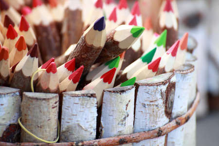 Set of color pencils outdoor background nature woodenの写真素材