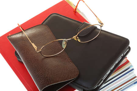 eBook reader pile of books, isolated on whiteの写真素材