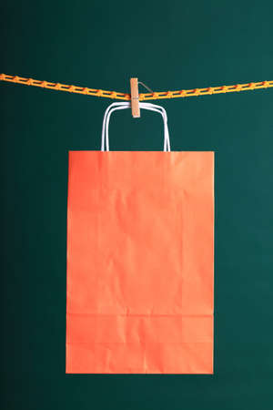 paper Shopping gift bags on green background ecologocalの写真素材