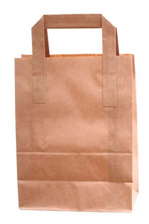 Shopping brown recycle gift bags isolated on white backgroundの写真素材