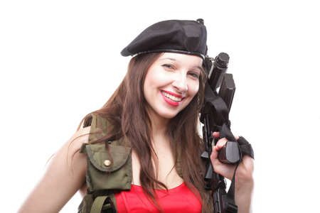 Sexy women - Girl holding an Assault Rifle, islated on white backgroundの写真素材