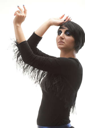Beautiful woman posing in studio. white background. Portrait Professional make up and hair style.の写真素材