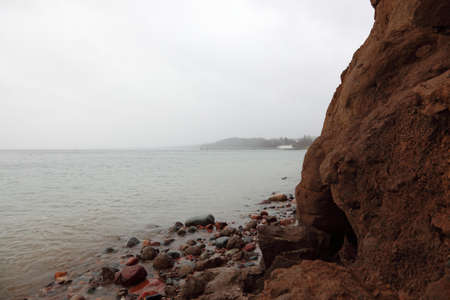 Stones in sea water autumn sea in Orlowo, Gdynia Polandの写真素材